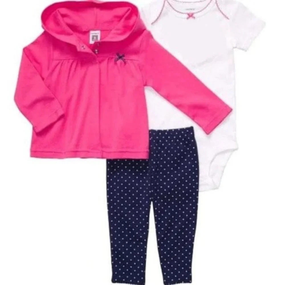 Carter's | Pink and Navy 3-Piece Cardigan, Onesie & Pants Set | Size 3 Months